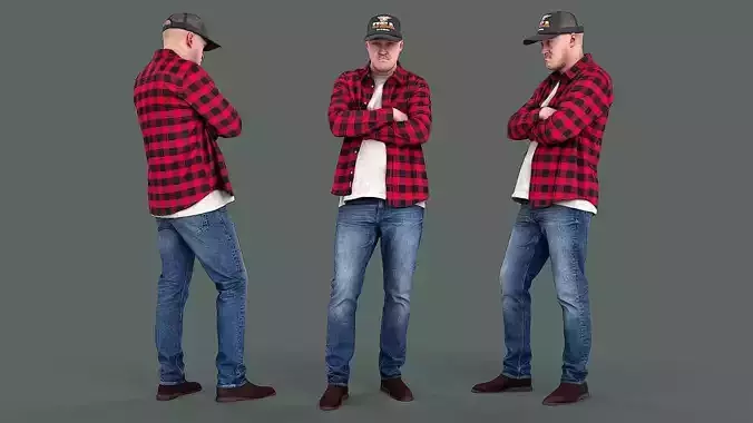 Strike man in plaid shirt and jeans