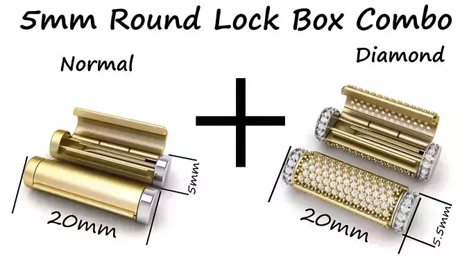 5 mm Round Bracelet Lock Box Combo of Plain and Diamond 3D Model Collection