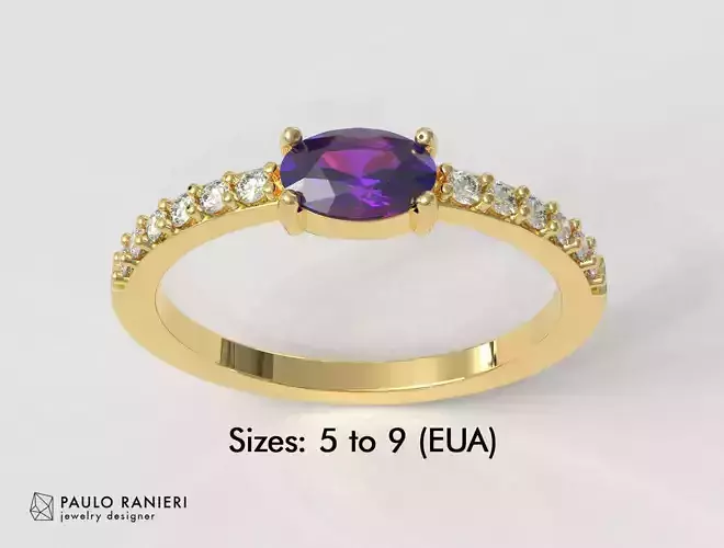 Oval Gemstone with Diamonds Ring 3D print model