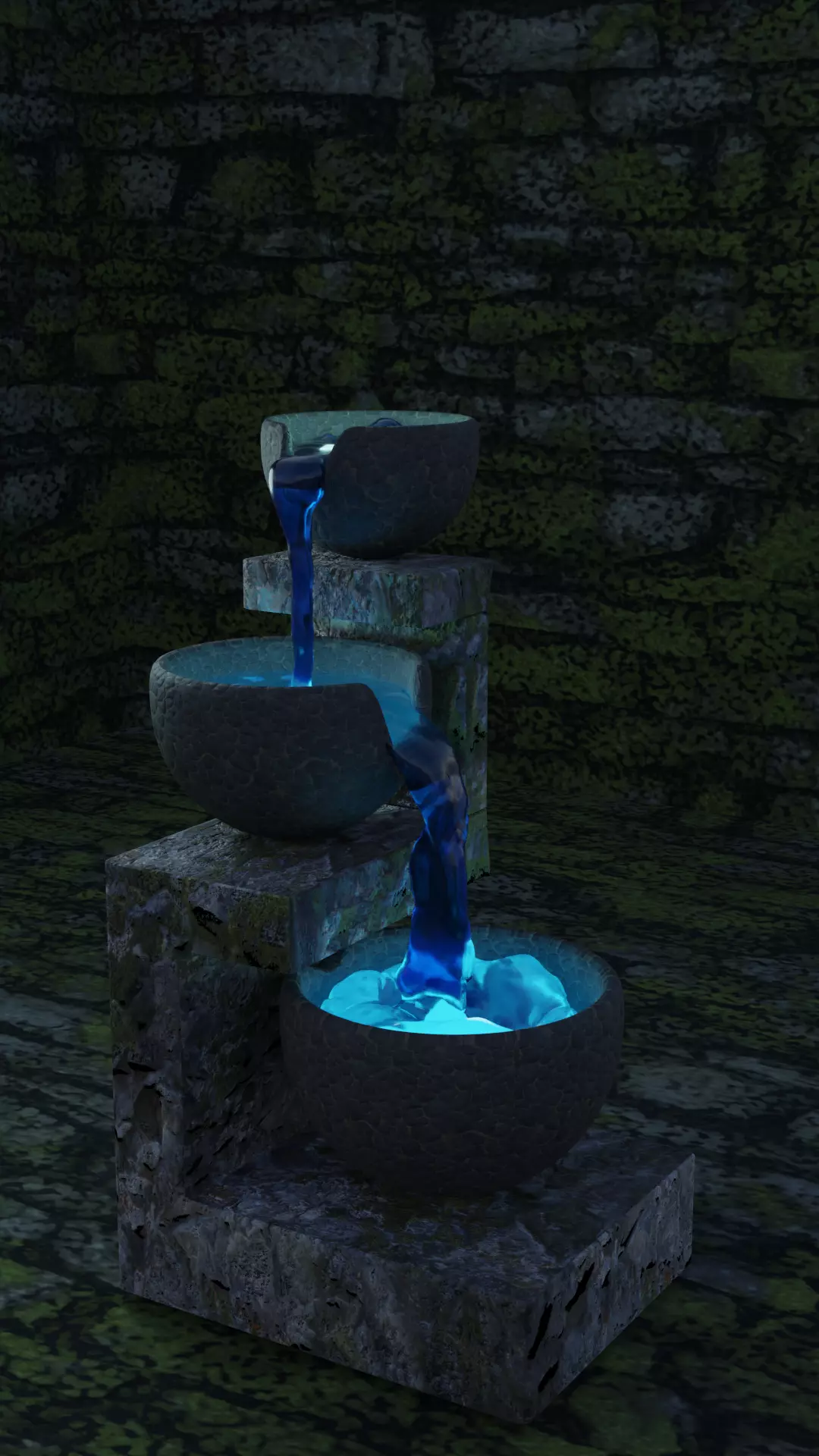 Fountain with three bowls of water 3D model