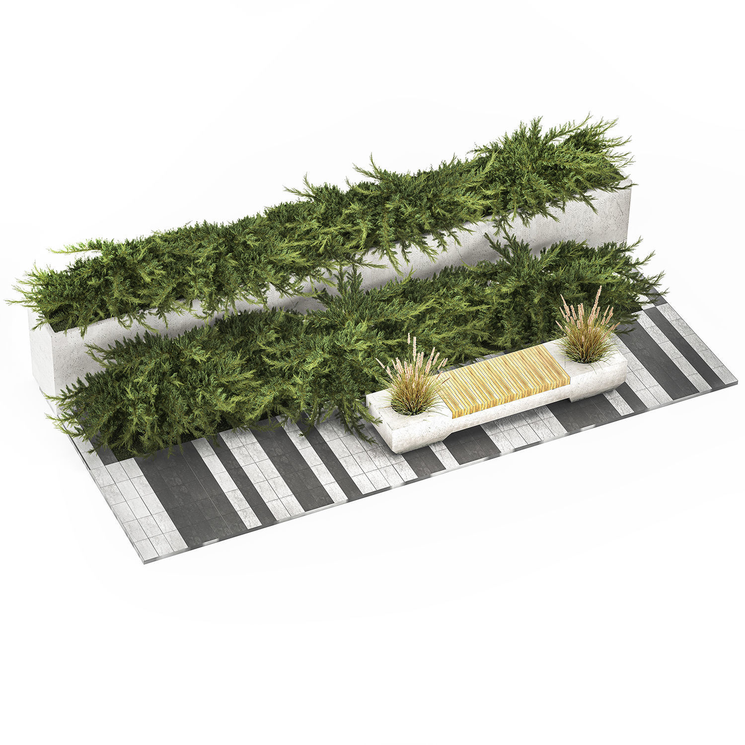 Cypress And Juniper With A Bench For An Park 1167 3D model_1