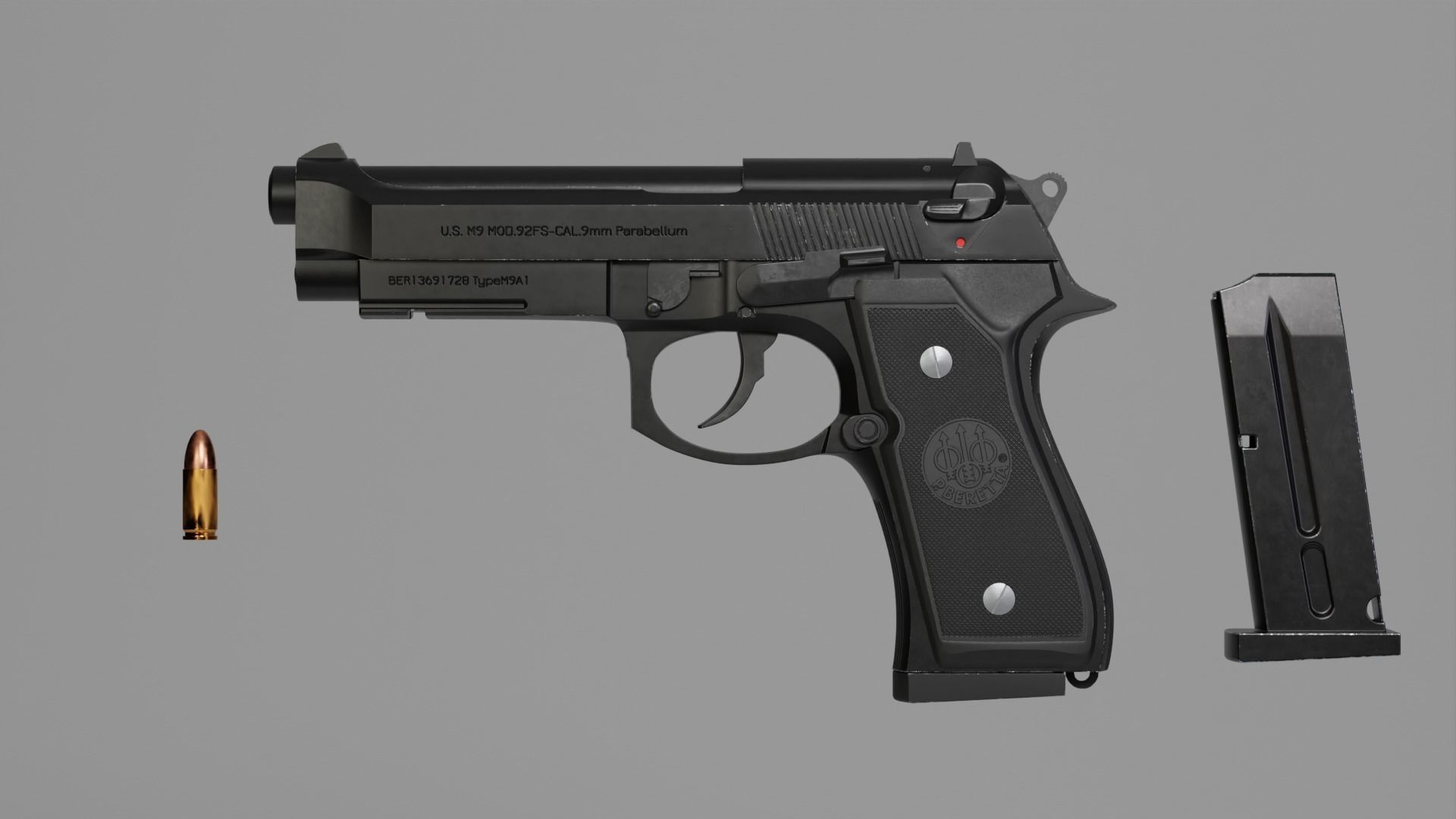 Beretta M9A1 92FS Low-poly 3D model_5