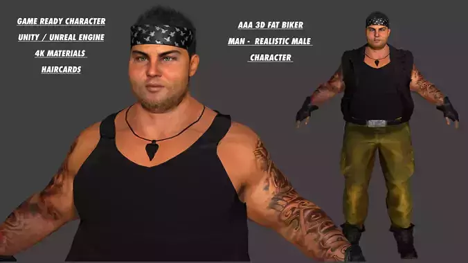 AAA 3D REALISTIC FAT MALE CHARACTER 01 - RIGGED GAME READY GTA Low-poly 3D model