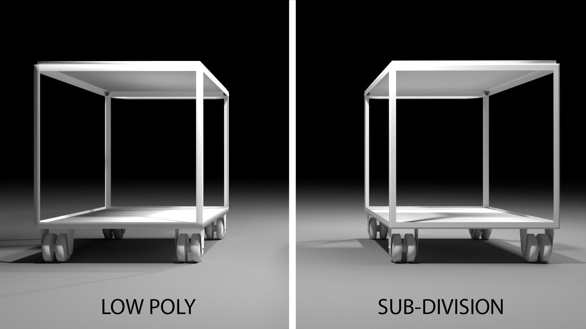 Trolley 1 cart with wooden shelf 3D model_4