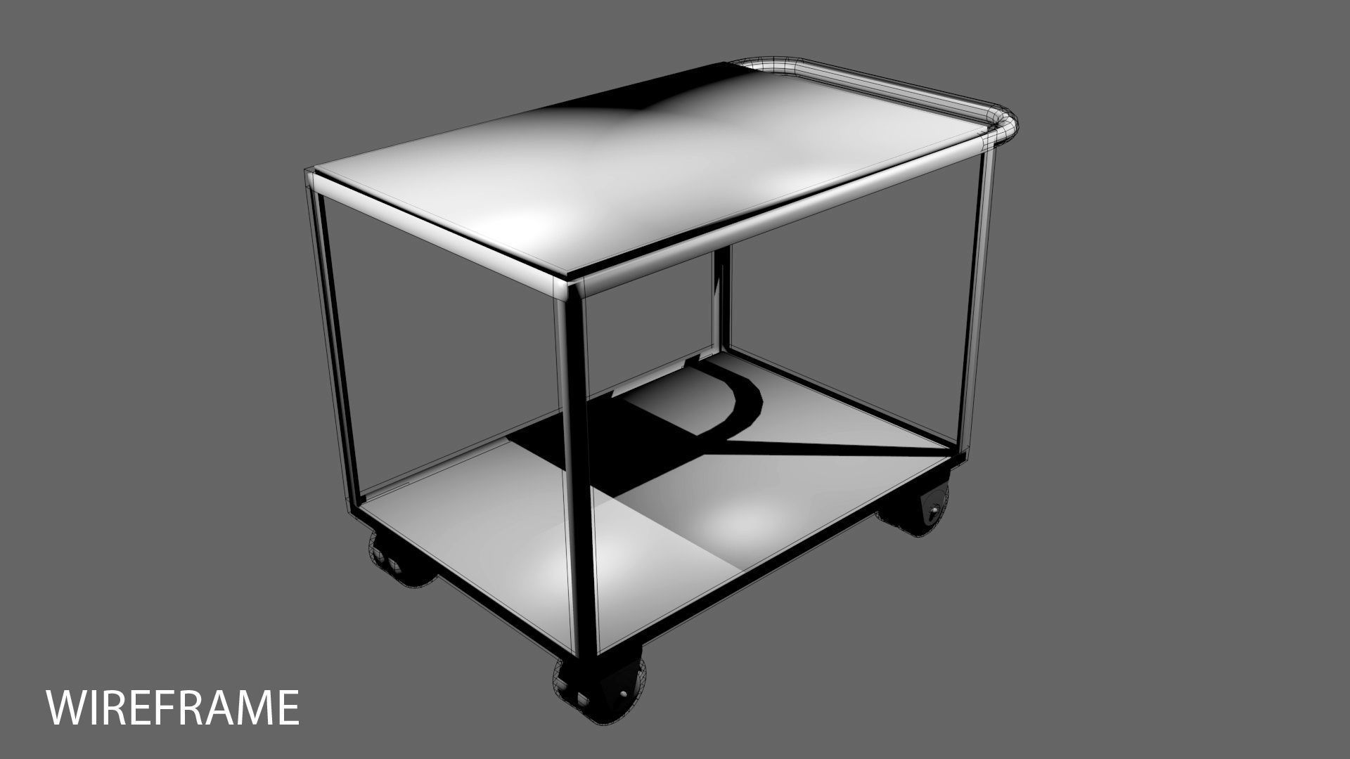 Trolley 1 cart with wooden shelf 3D model_3