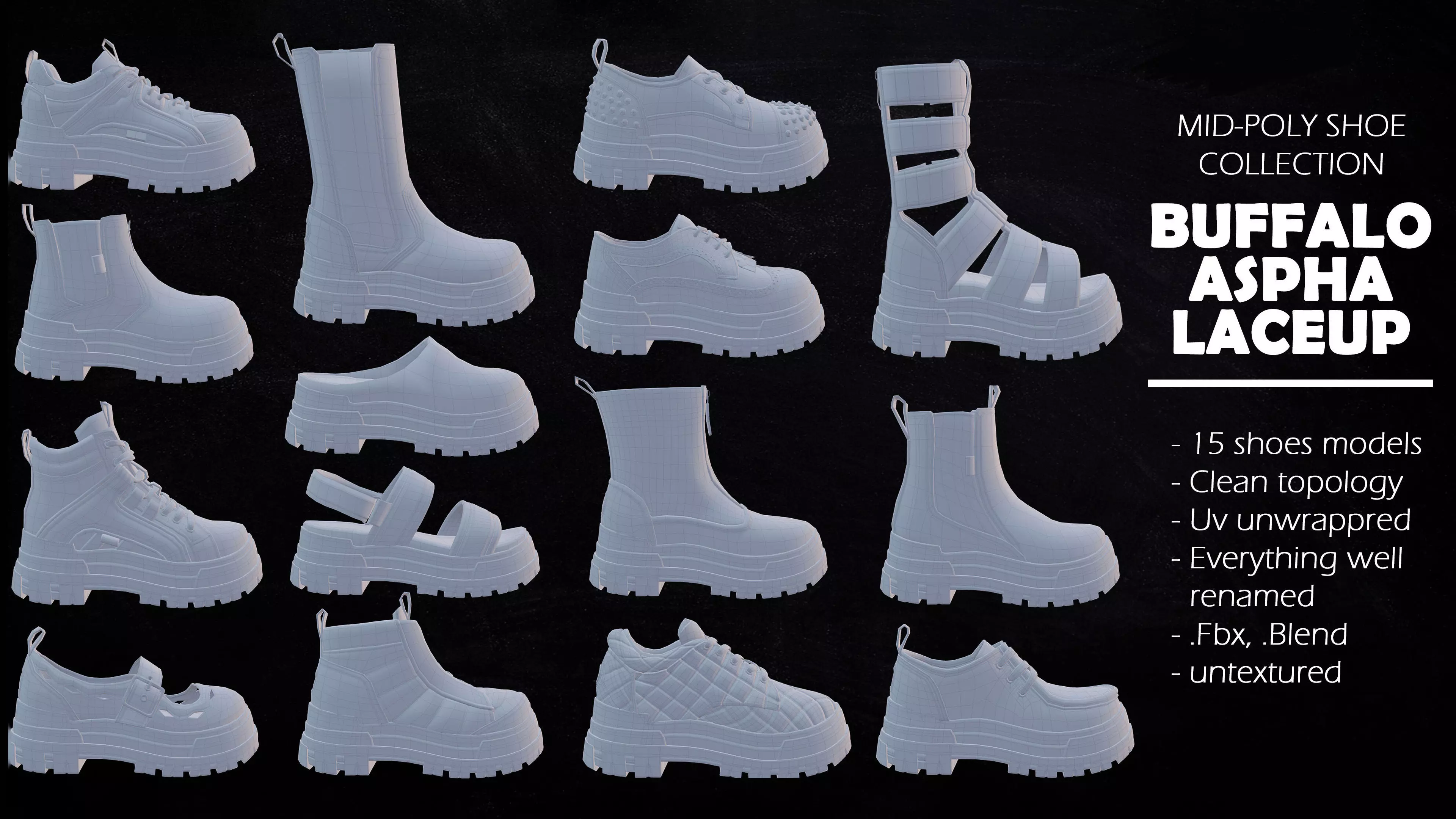 Buffalo Aspha shoe collection 3D model