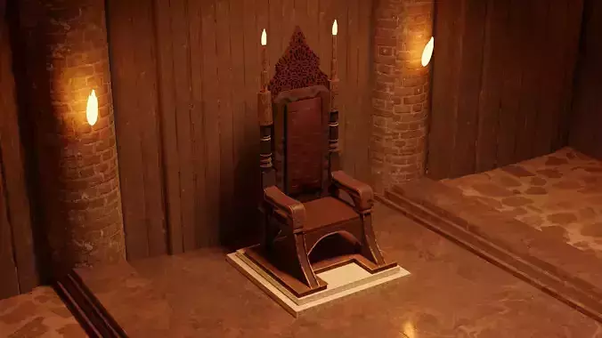 Lowpoly Realistic Throne wooden with candles