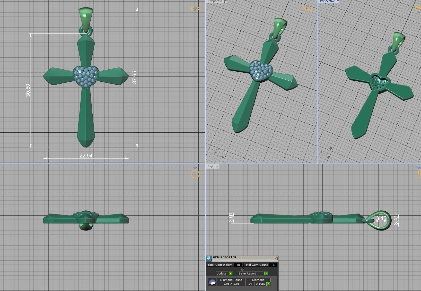 30mm Heart Cross Own Design 3dprint necklace  3D print model_11