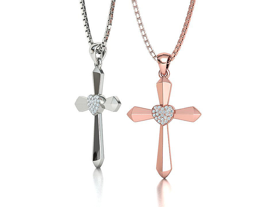 30mm Heart Cross Own Design 3dprint necklace  3D print model_1