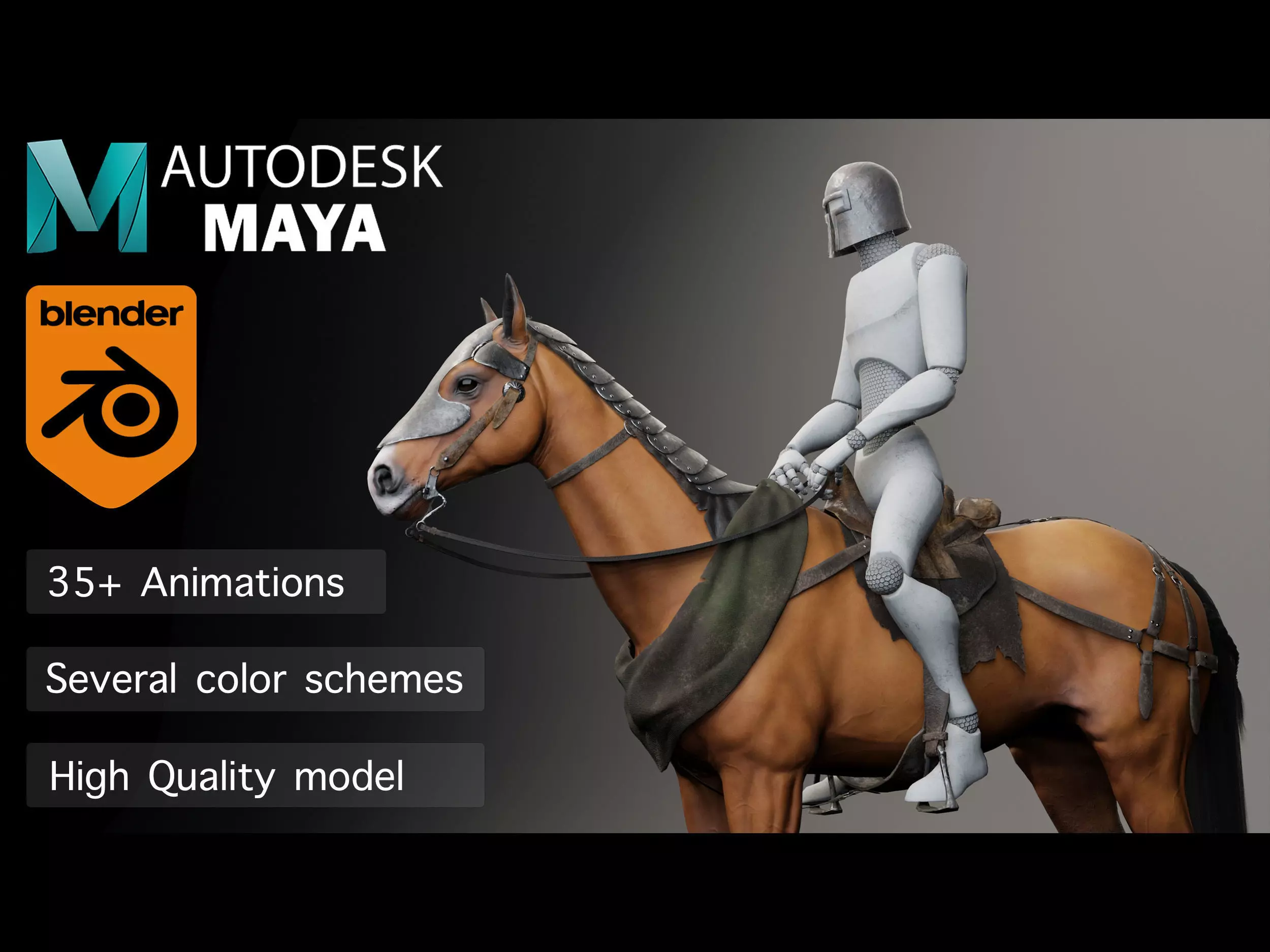 Classic Horse - Medieval Type Low-poly 3D model_0