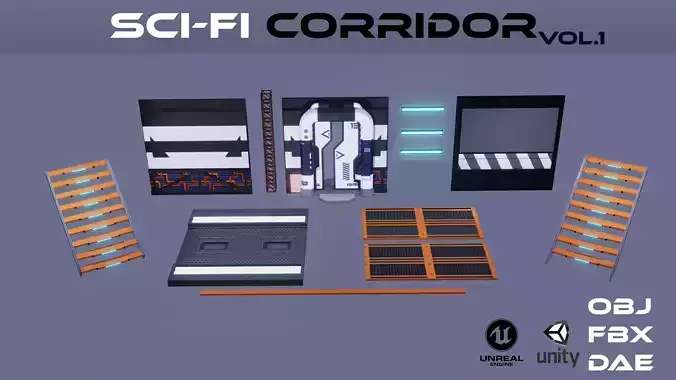 Sci-Fi Corridor pack1 3D 