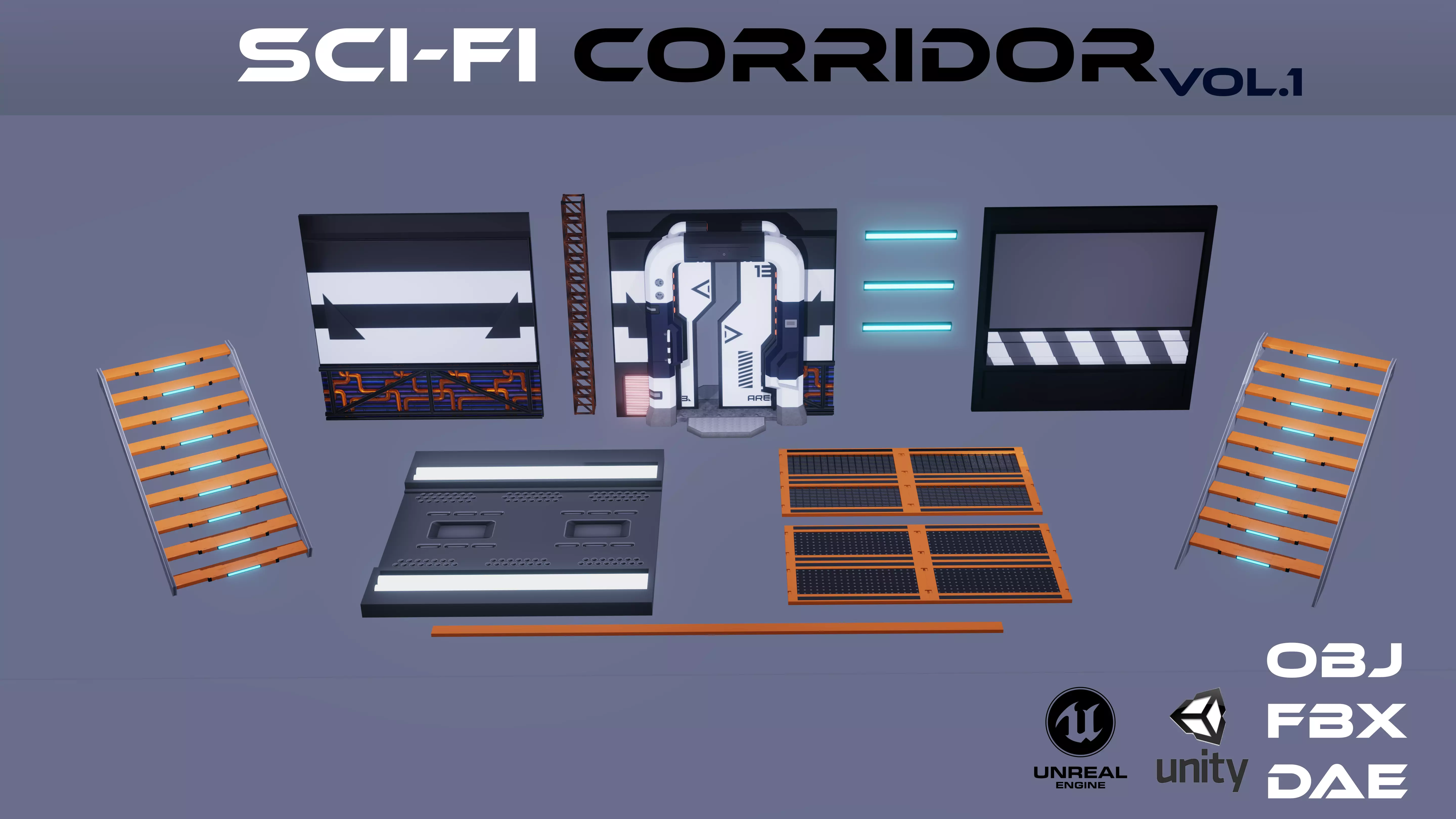 Sci-Fi Corridor pack1 3D Low-poly 3D model_0