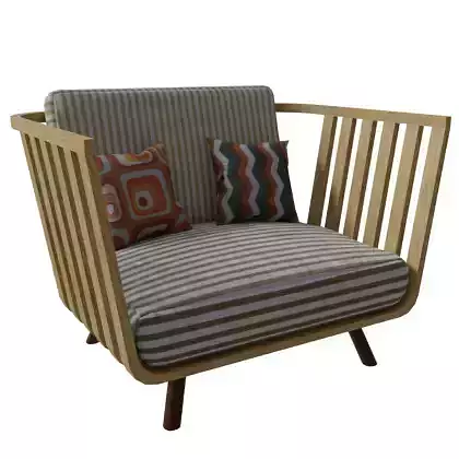 Armchair wooden chair with striped pillows
