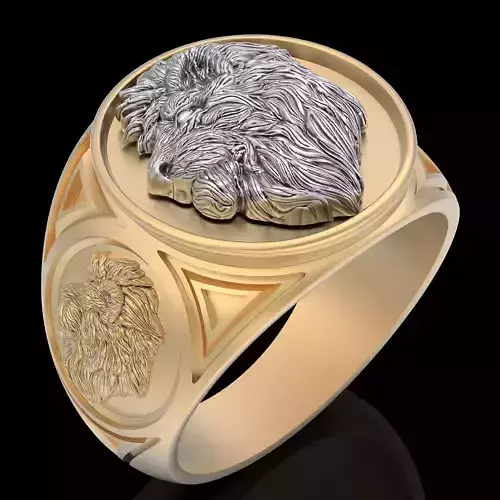Lion ring  gold sterling printable jewelry 3D model