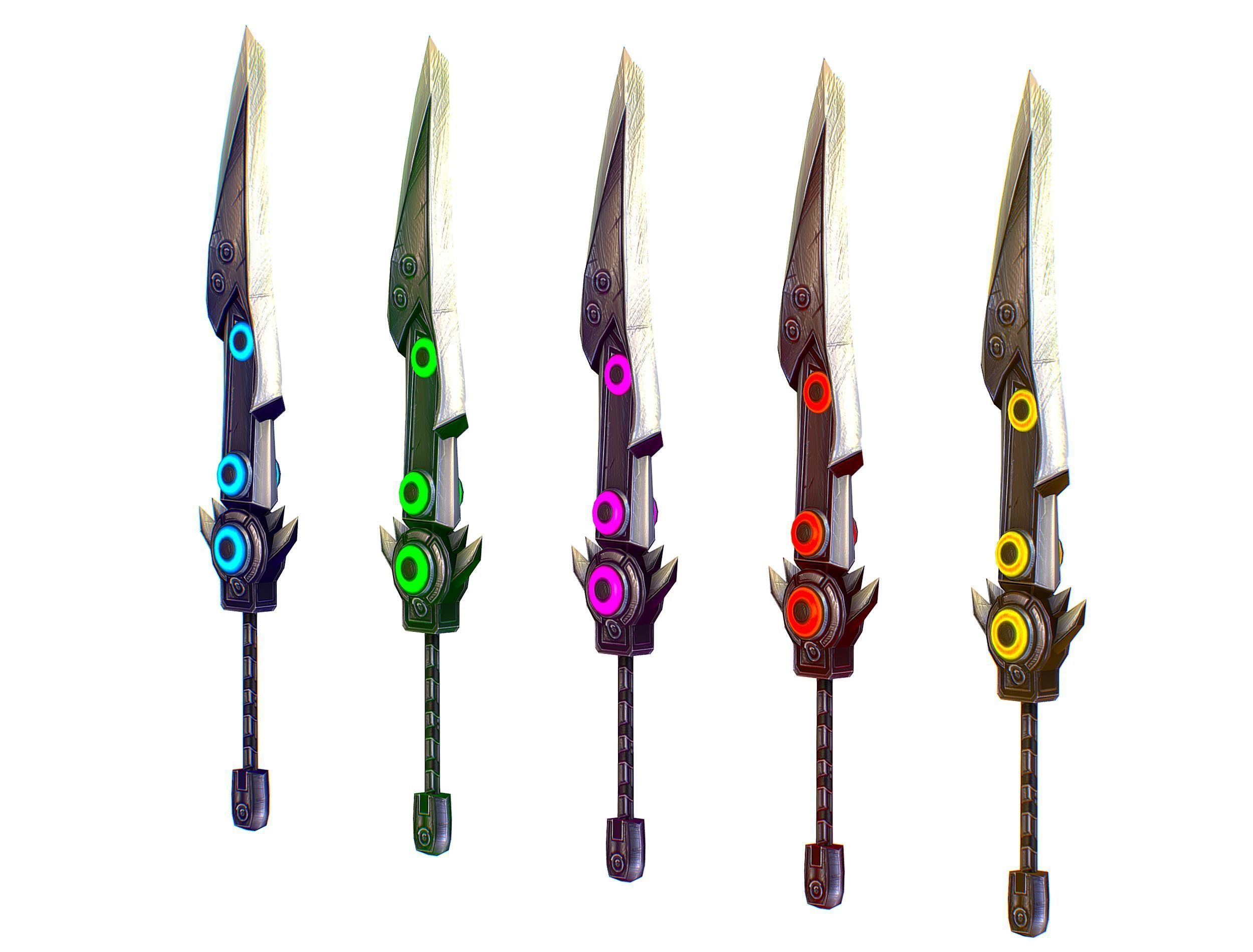 a set of cutting weapons Low-poly 3D model_2
