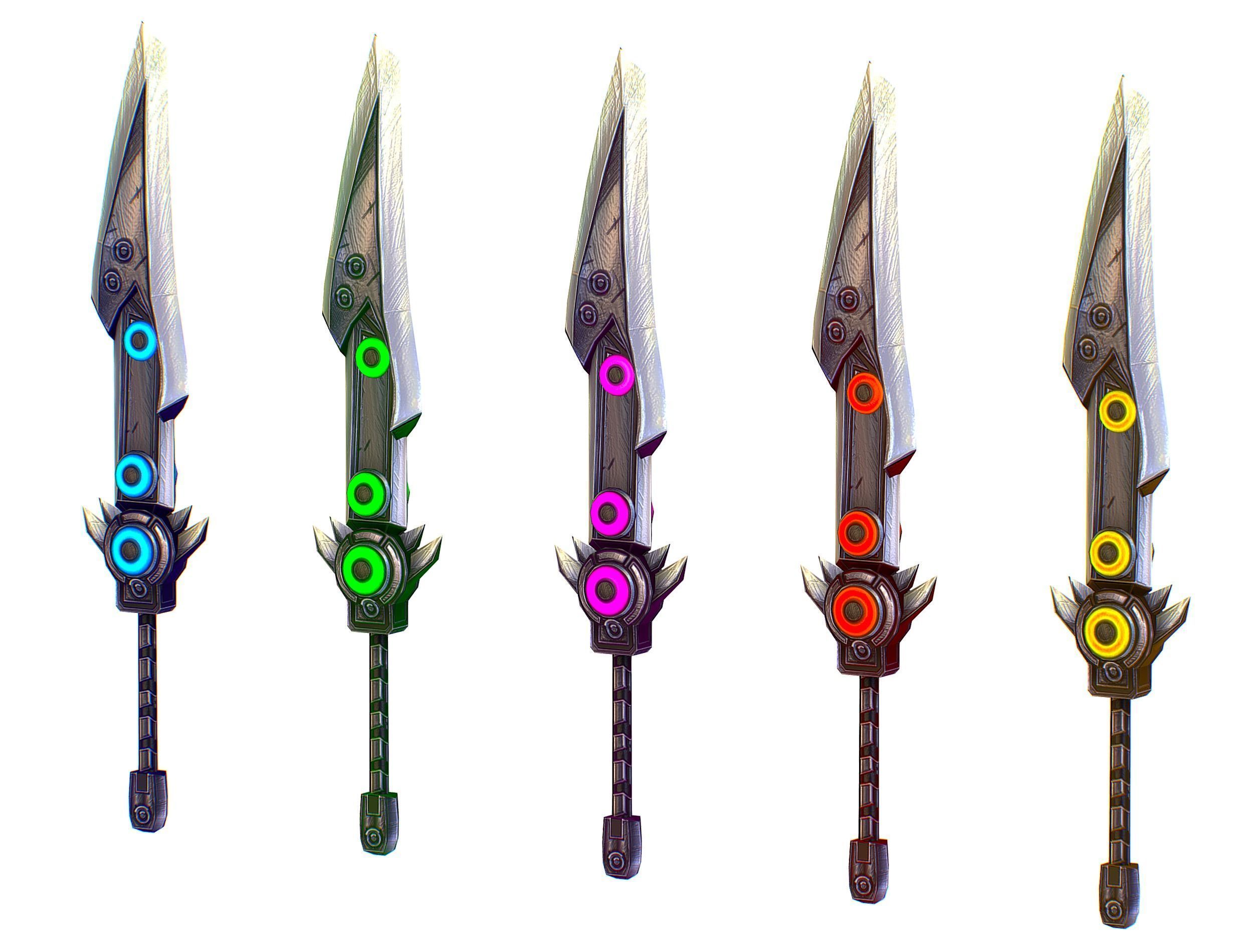 a set of cutting weapons Low-poly 3D model_1