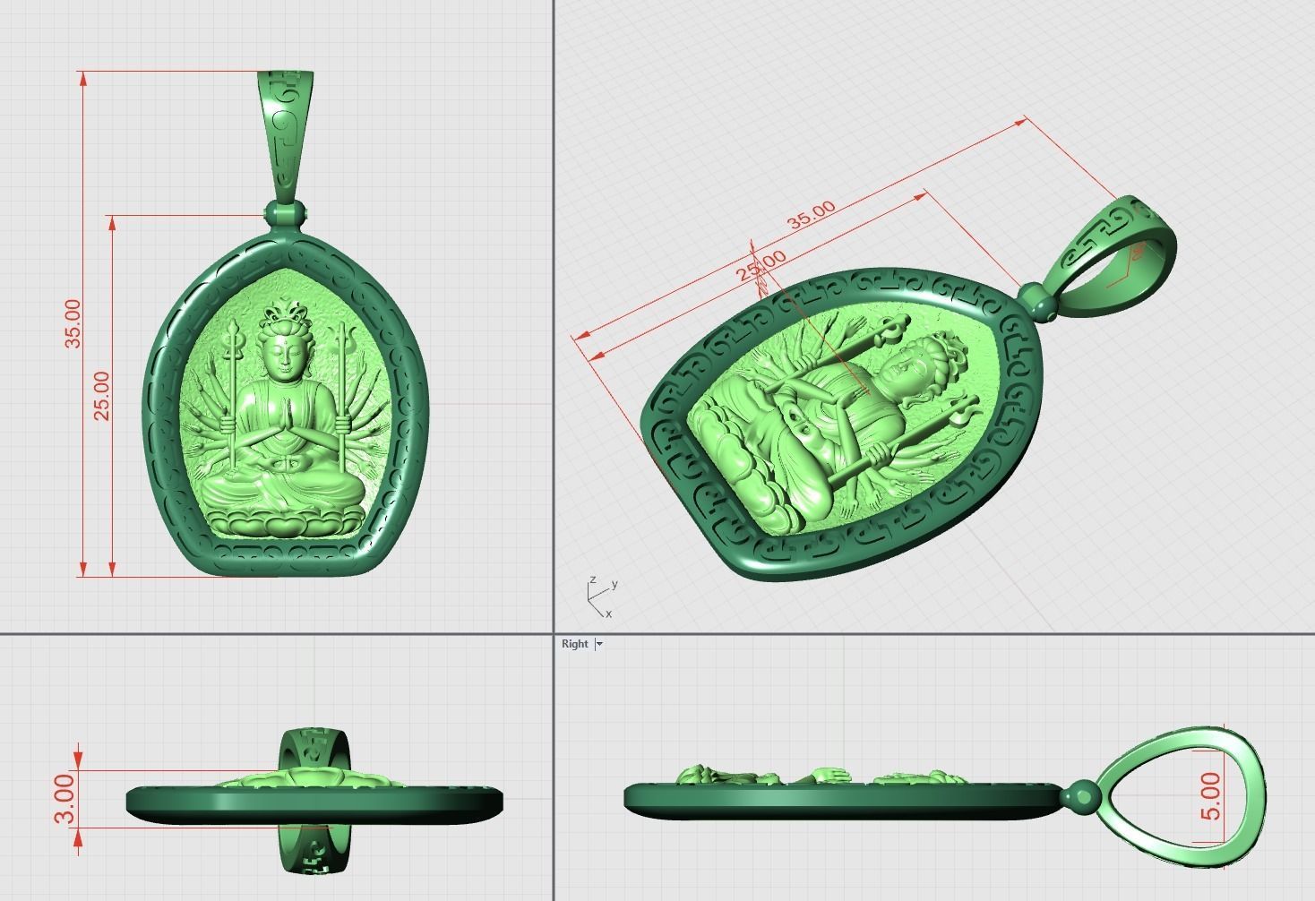 Thousand Armed Buddha Pendant 3D print model_5