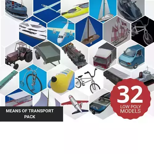 32 Model Means of transport Pack 3d LowPoly 3D Model Collection