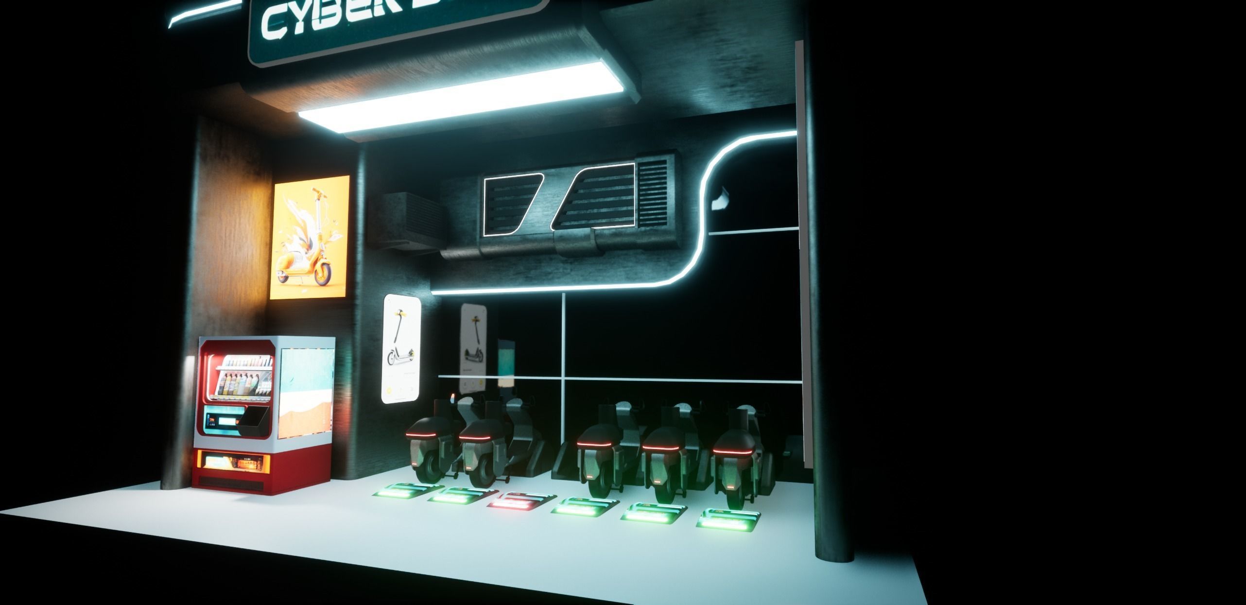 Cyberpunk Electric Scooter Station Low-poly 3D model_21