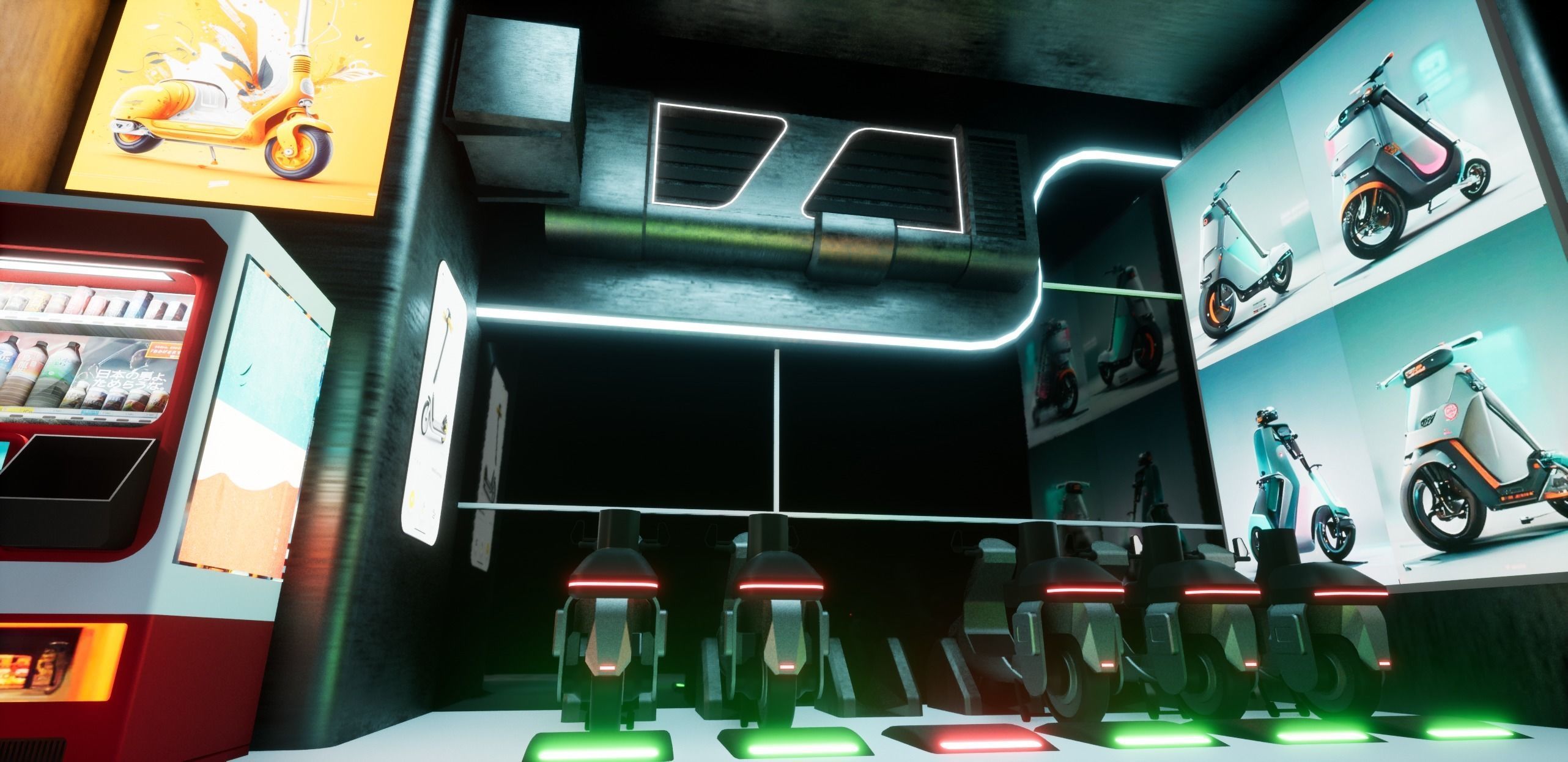 Cyberpunk Electric Scooter Station Low-poly 3D model_6