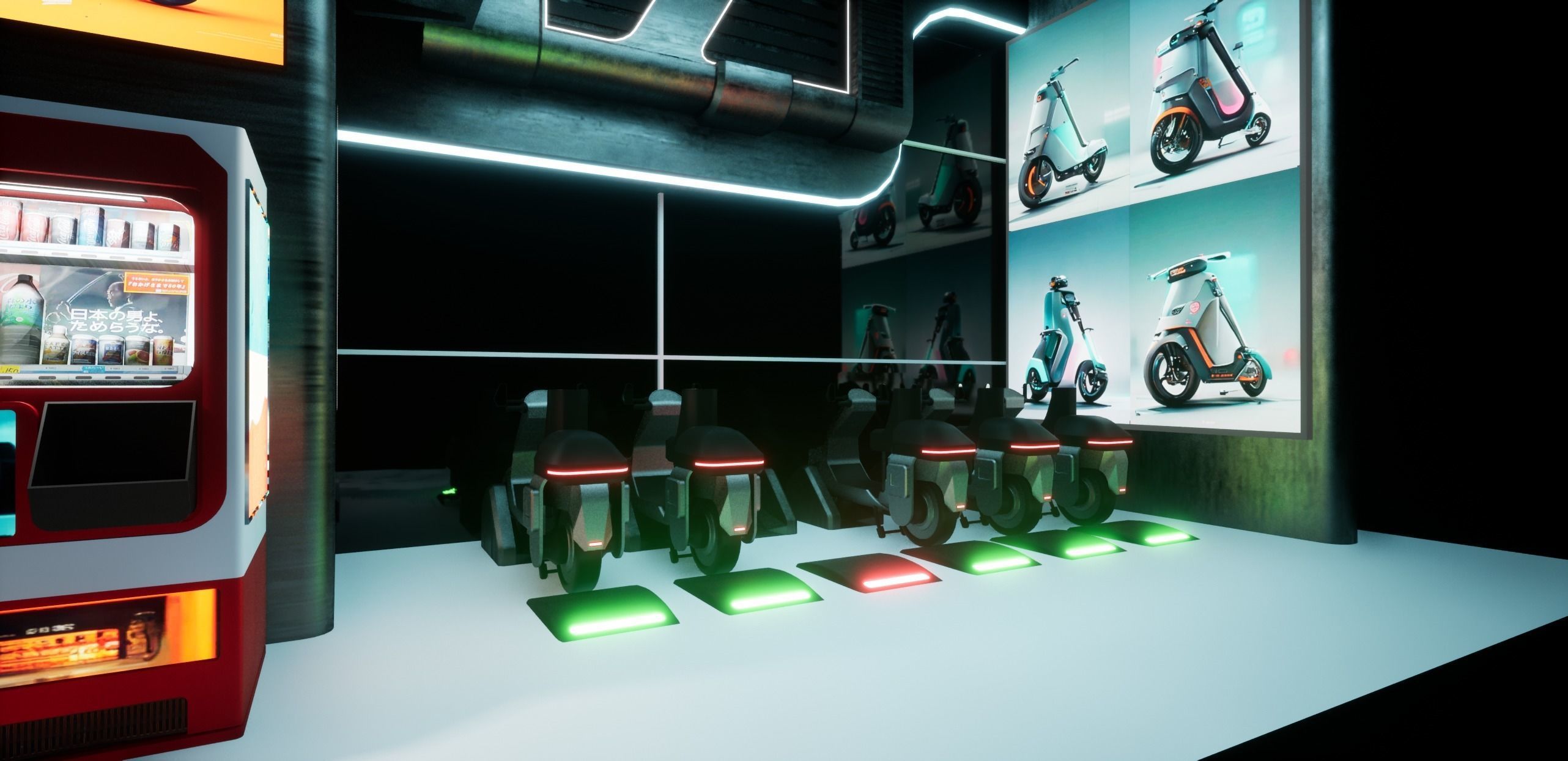 Cyberpunk Electric Scooter Station Low-poly 3D model_3