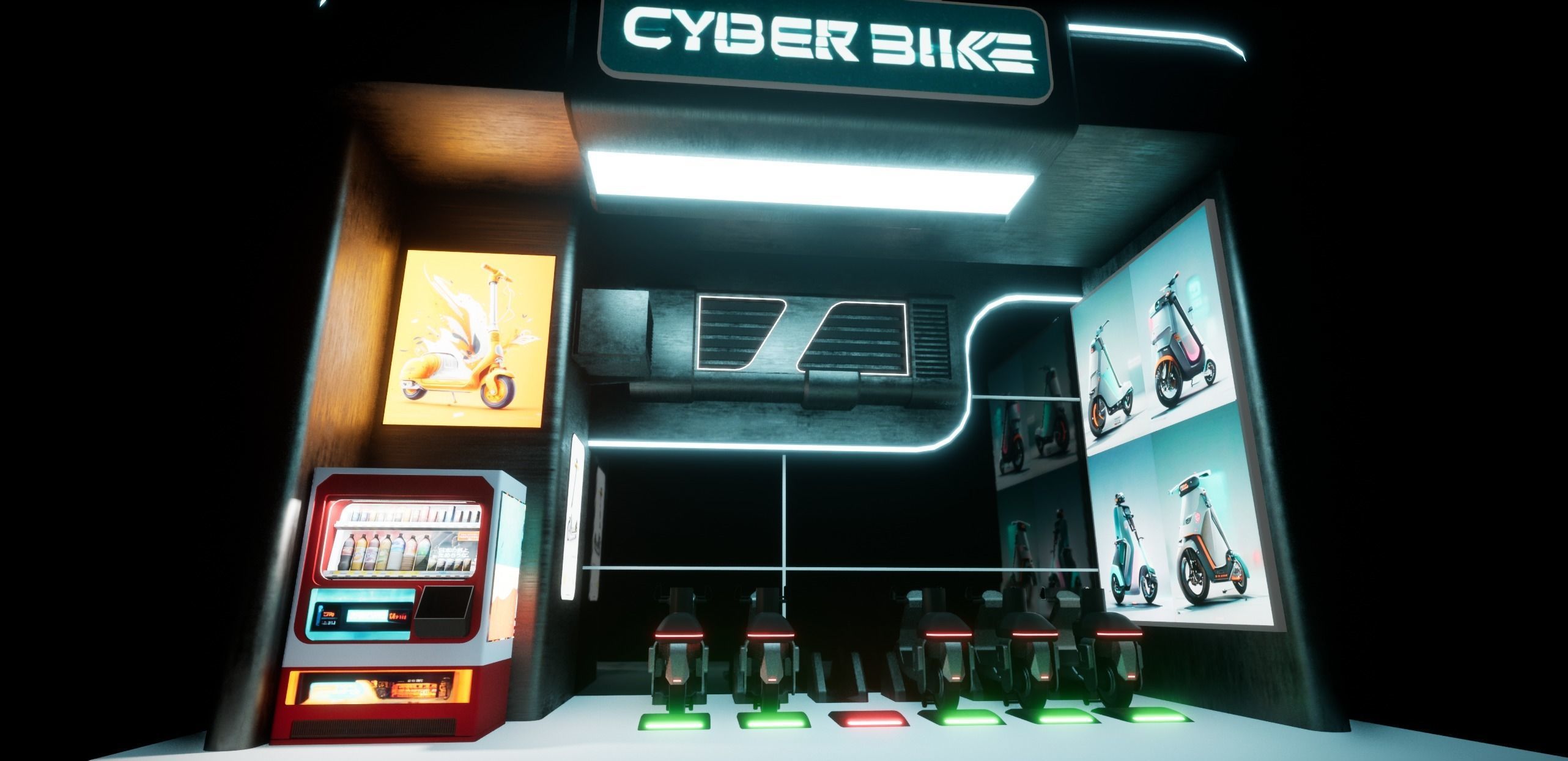 Cyberpunk Electric Scooter Station Low-poly 3D model_18