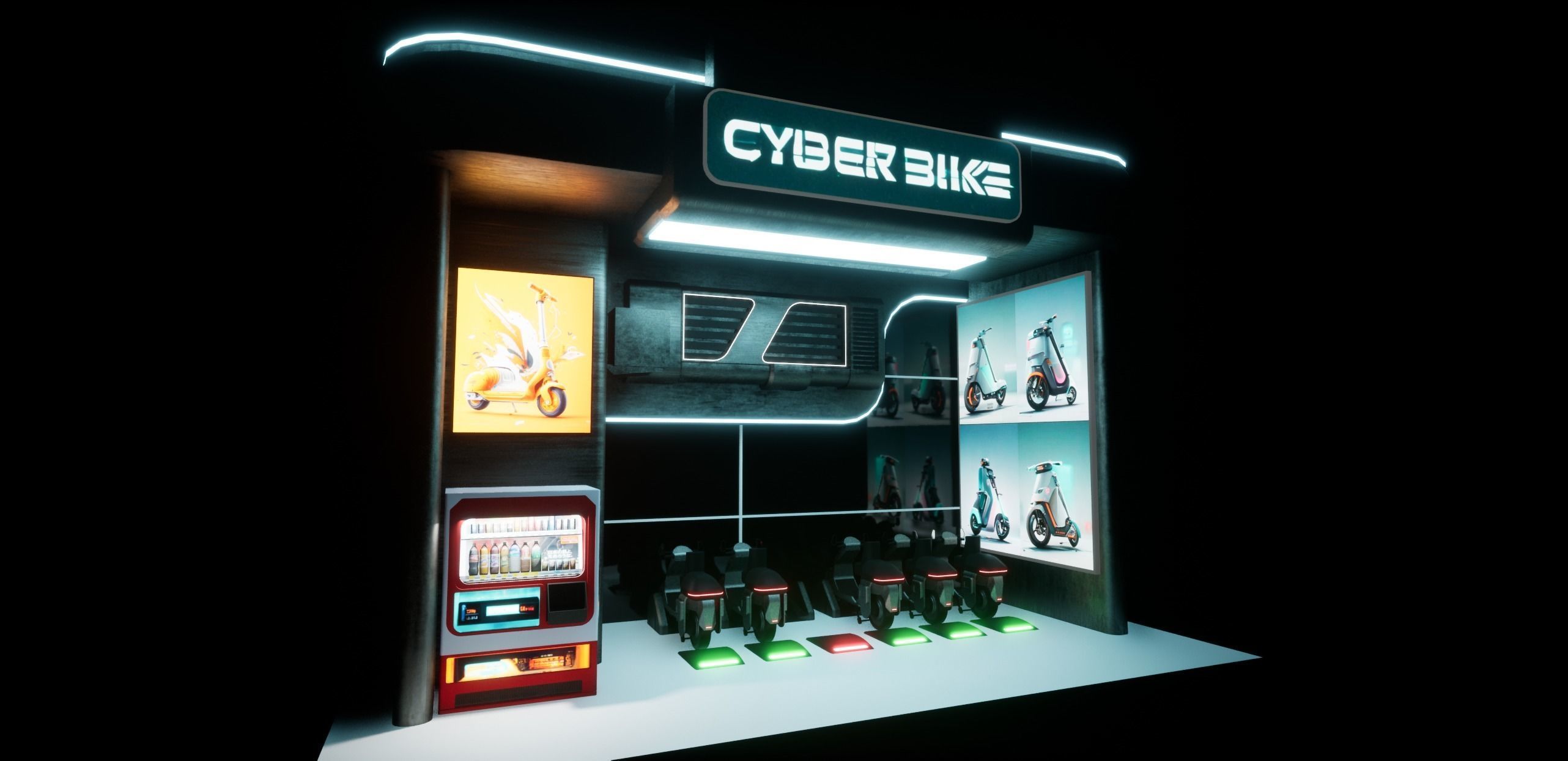 Cyberpunk Electric Scooter Station Low-poly 3D model_9