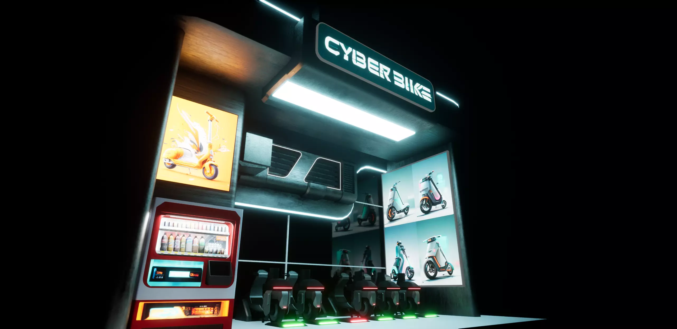 Cyberpunk Electric Scooter Station Low-poly 3D model_0