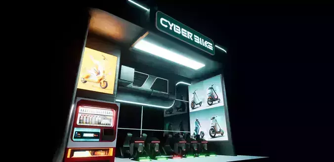 Cyberpunk Electric Scooter Station Low-poly 3D model
