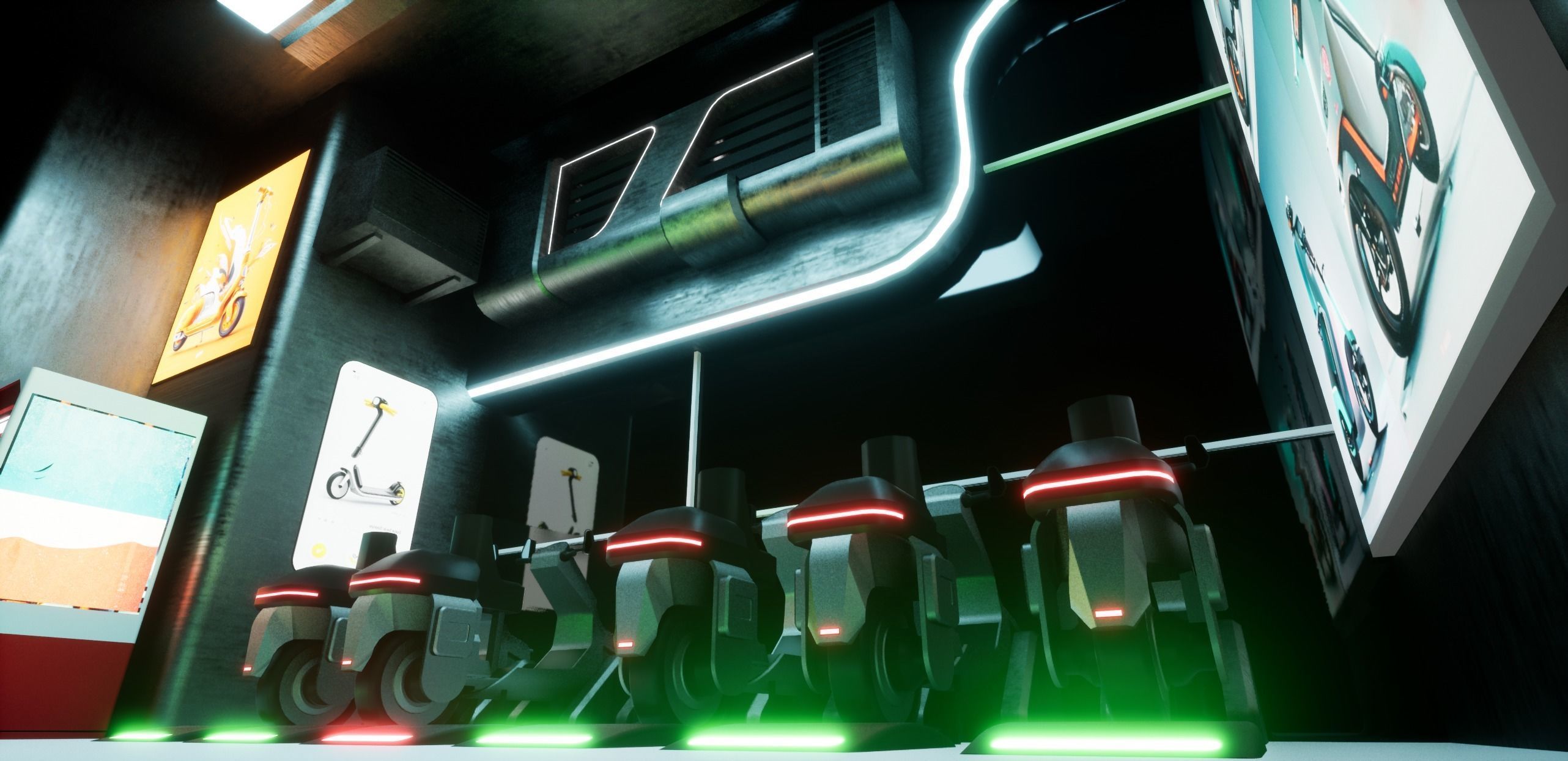 Cyberpunk Electric Scooter Station Low-poly 3D model_7