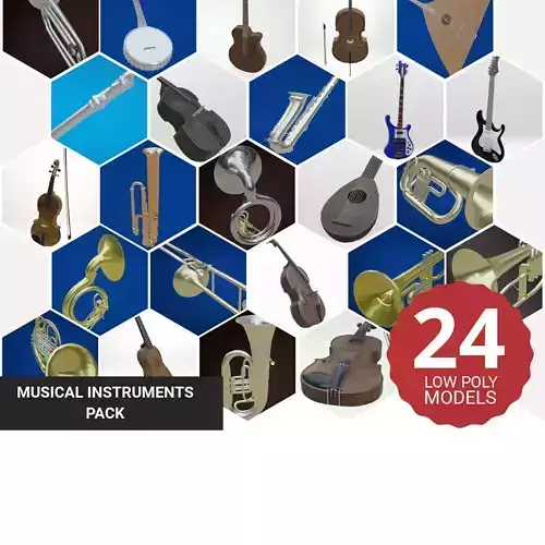24 musical Instruments 3D lowPoly models 3D Model Collection