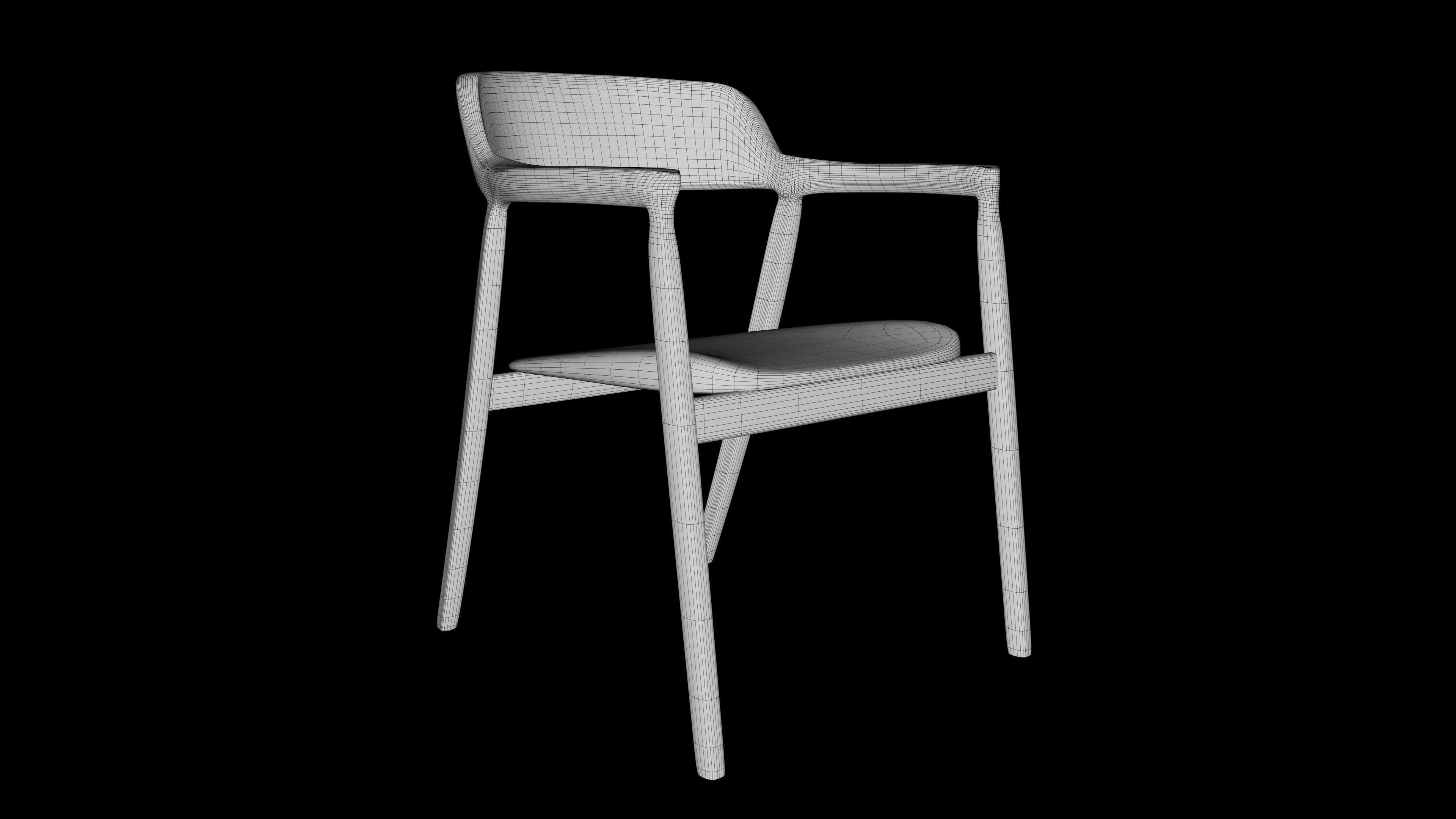 Wooden chair Low-poly 3D model_2
