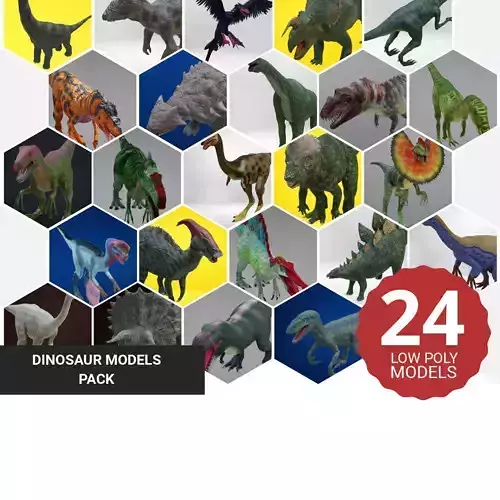 24 Dinosaur Models pack Low-Poly 3D model 3D Model Collection