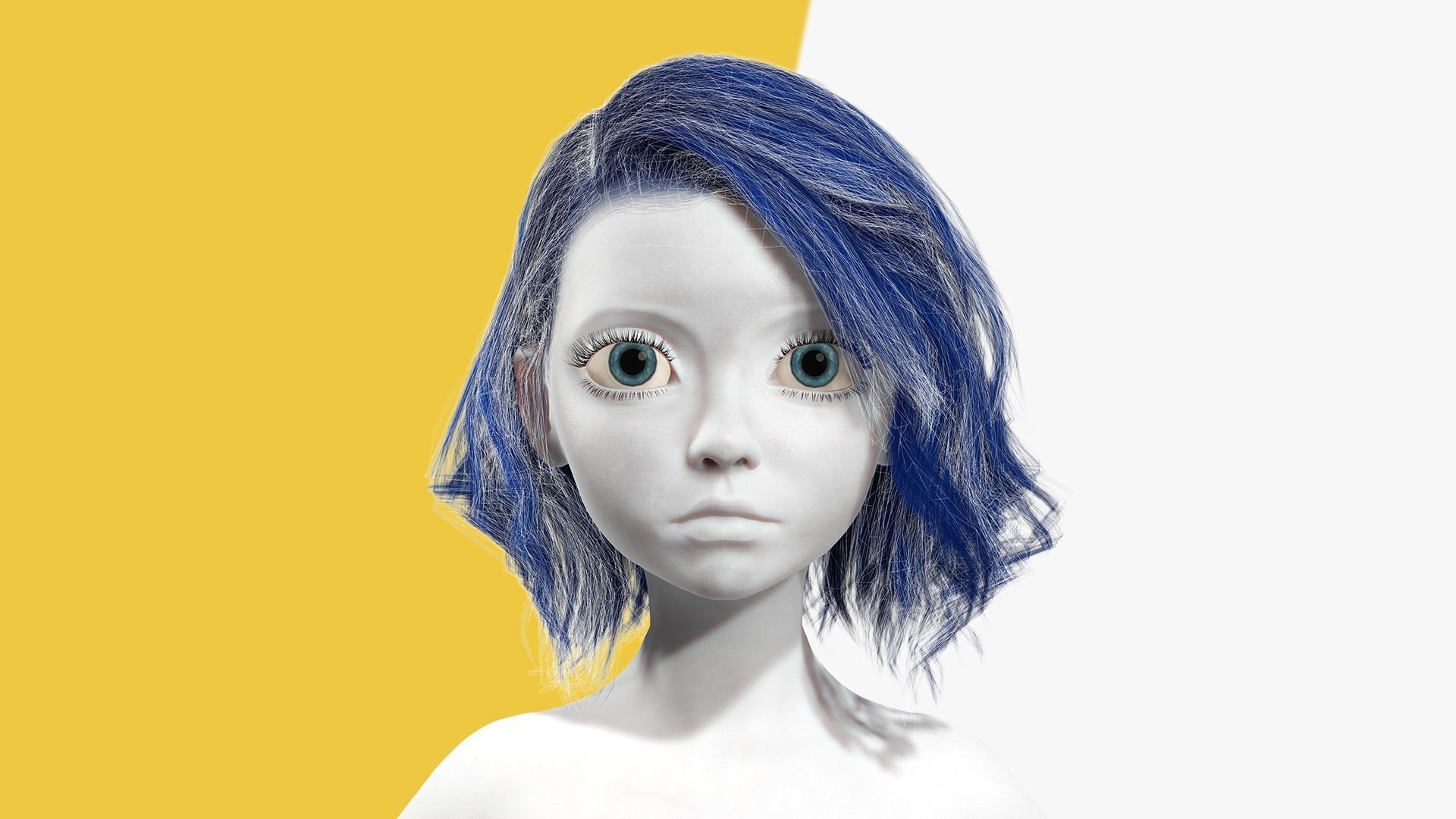 Bleu Haircut Female Woman Girl Realistic cartoon  hair Low-poly 3D model_9