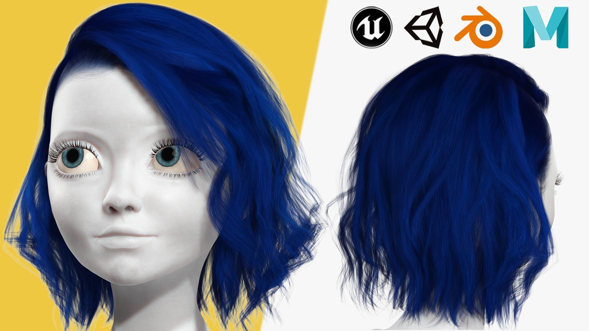 Bleu Haircut Female Woman Girl Realistic cartoon  hair Low-poly 3D model_20
