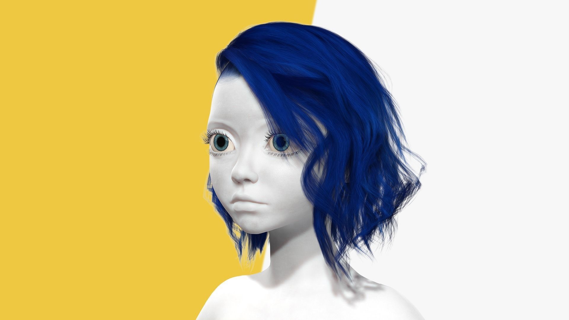 Bleu Haircut Female Woman Girl Realistic cartoon  hair Low-poly 3D model_4