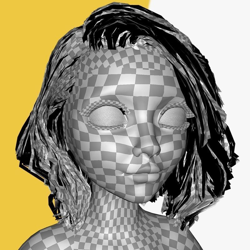 Bleu Haircut Female Woman Girl Realistic cartoon  hair Low-poly 3D model_11
