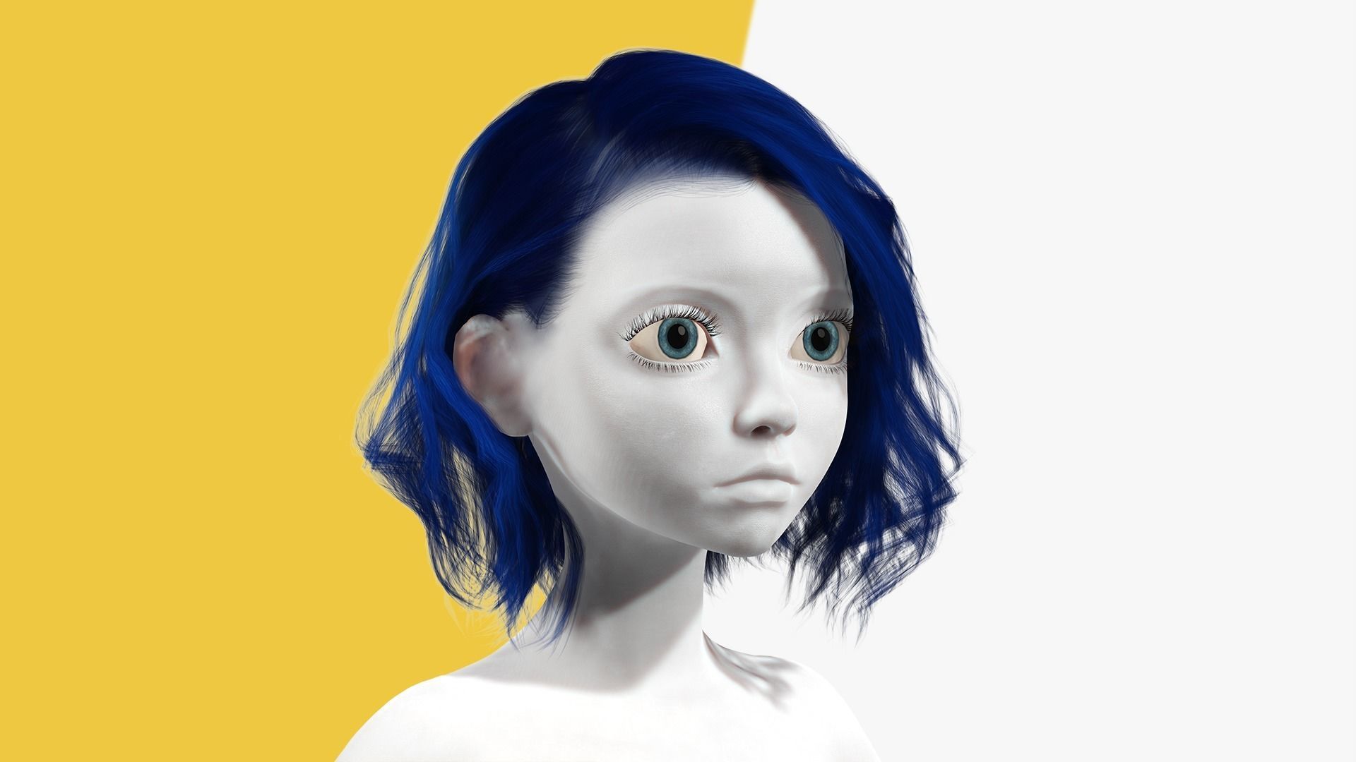 Bleu Haircut Female Woman Girl Realistic cartoon  hair Low-poly 3D model_8