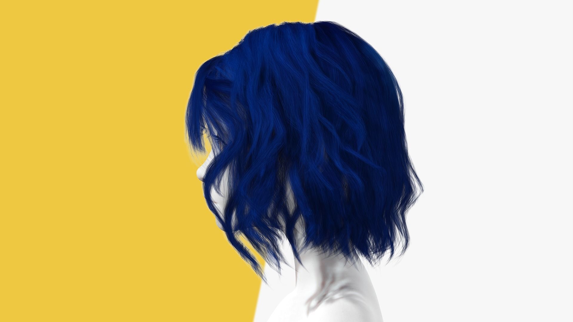 Bleu Haircut Female Woman Girl Realistic cartoon  hair Low-poly 3D model_5