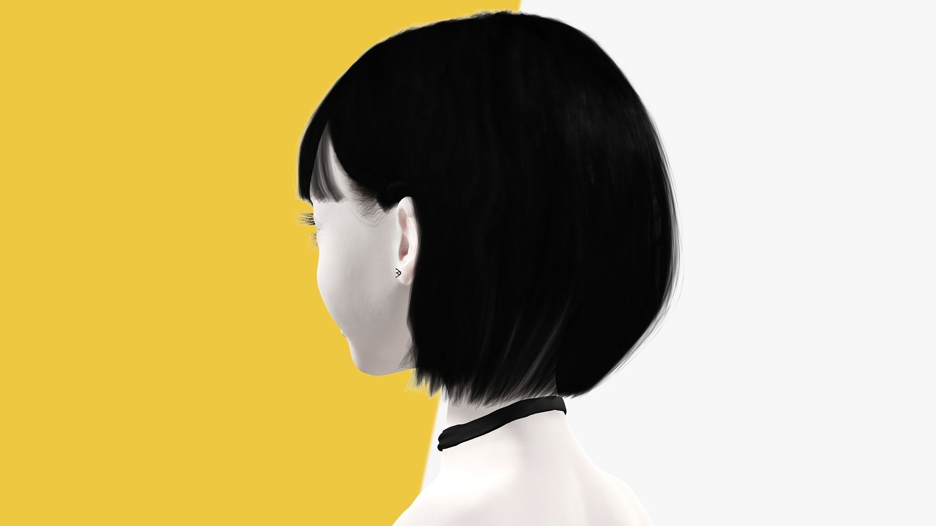 China Haircut Female Woman Girl Realistic cartoon hair Low-poly 3D model_6