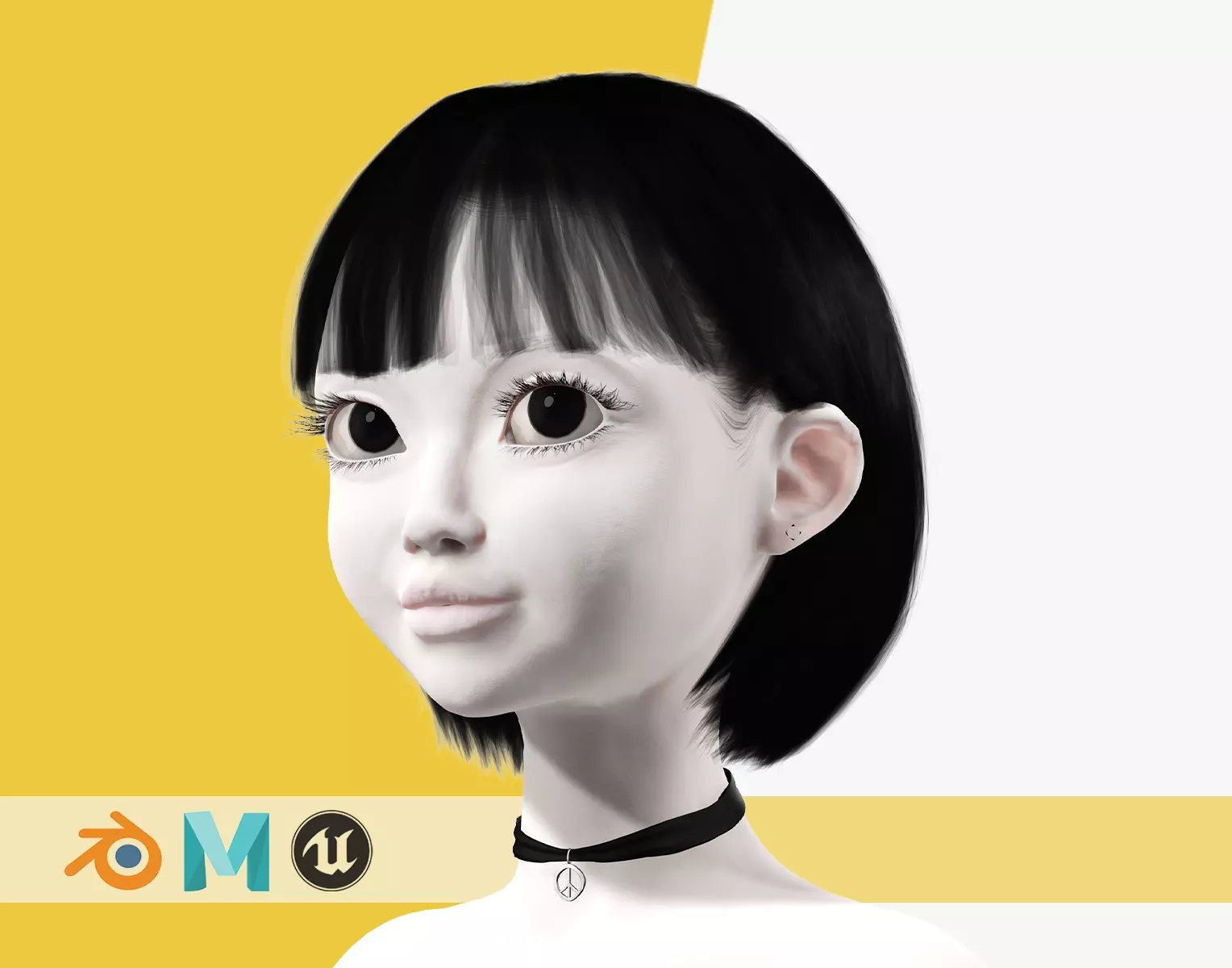 China Haircut Female Woman Girl Realistic cartoon hair Low-poly 3D model_0