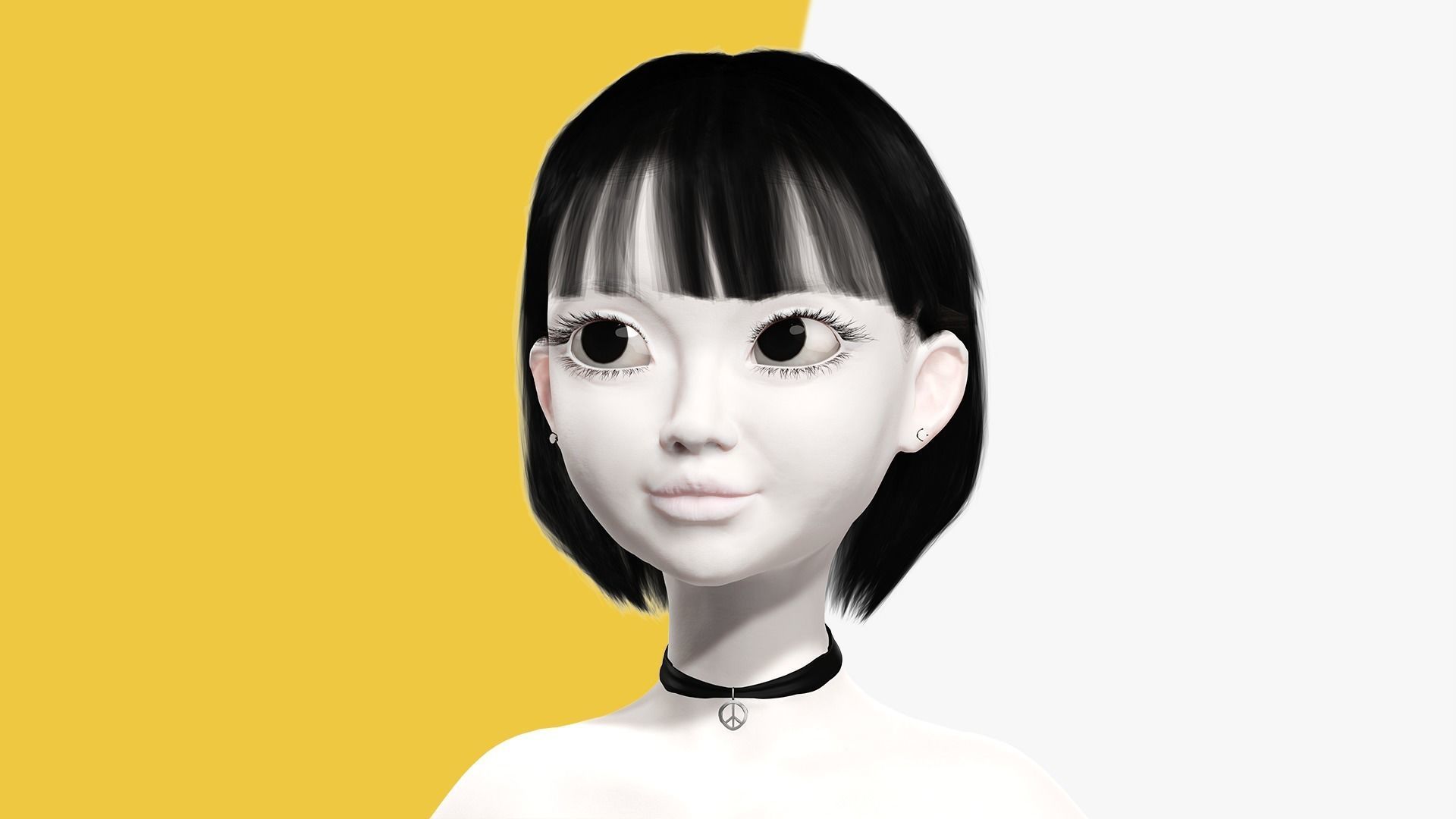 China Haircut Female Woman Girl Realistic cartoon hair Low-poly 3D model_19