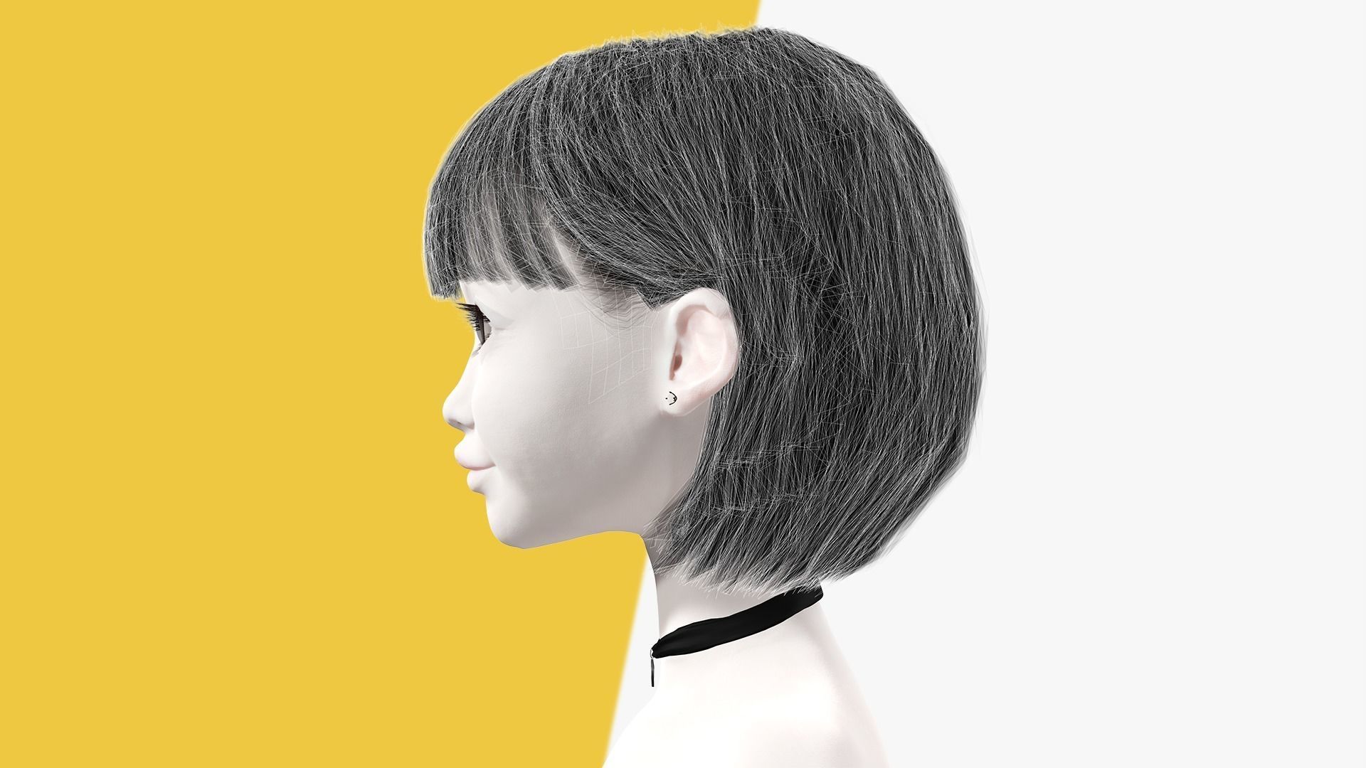 China Haircut Female Woman Girl Realistic cartoon hair Low-poly 3D model_10