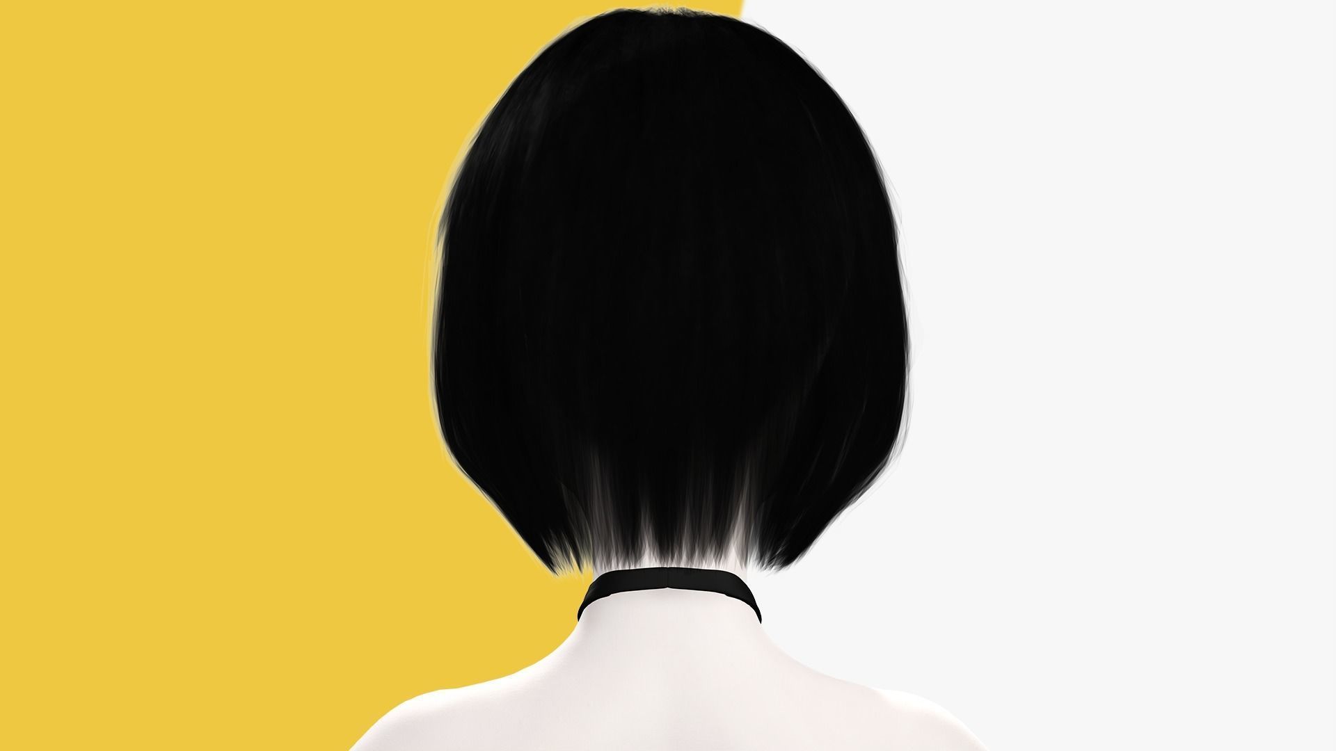 China Haircut Female Woman Girl Realistic cartoon hair Low-poly 3D model_7
