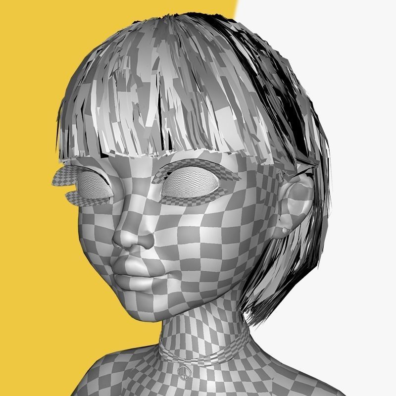 China Haircut Female Woman Girl Realistic cartoon hair Low-poly 3D model_18