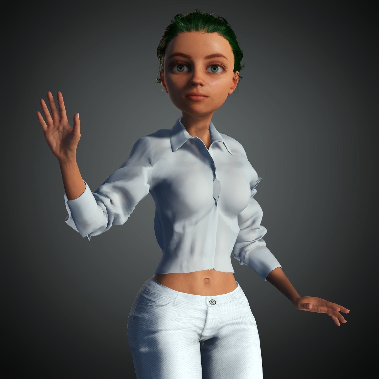 Cartoon Character Semi Realistic Pixar Style Classy Girl Blender 3D model_1