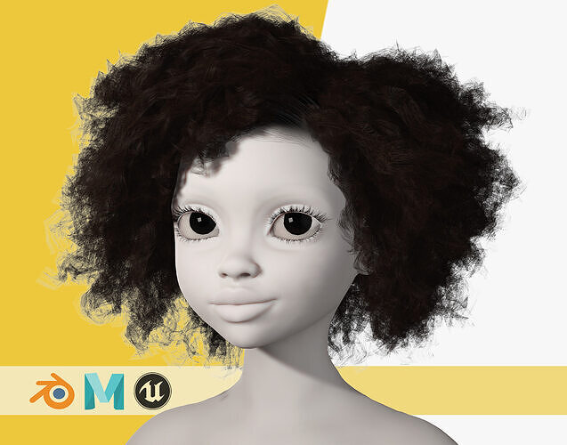 Curly Haircut Female Woman Girl Realistic cartoon hair  Low-poly 3D model