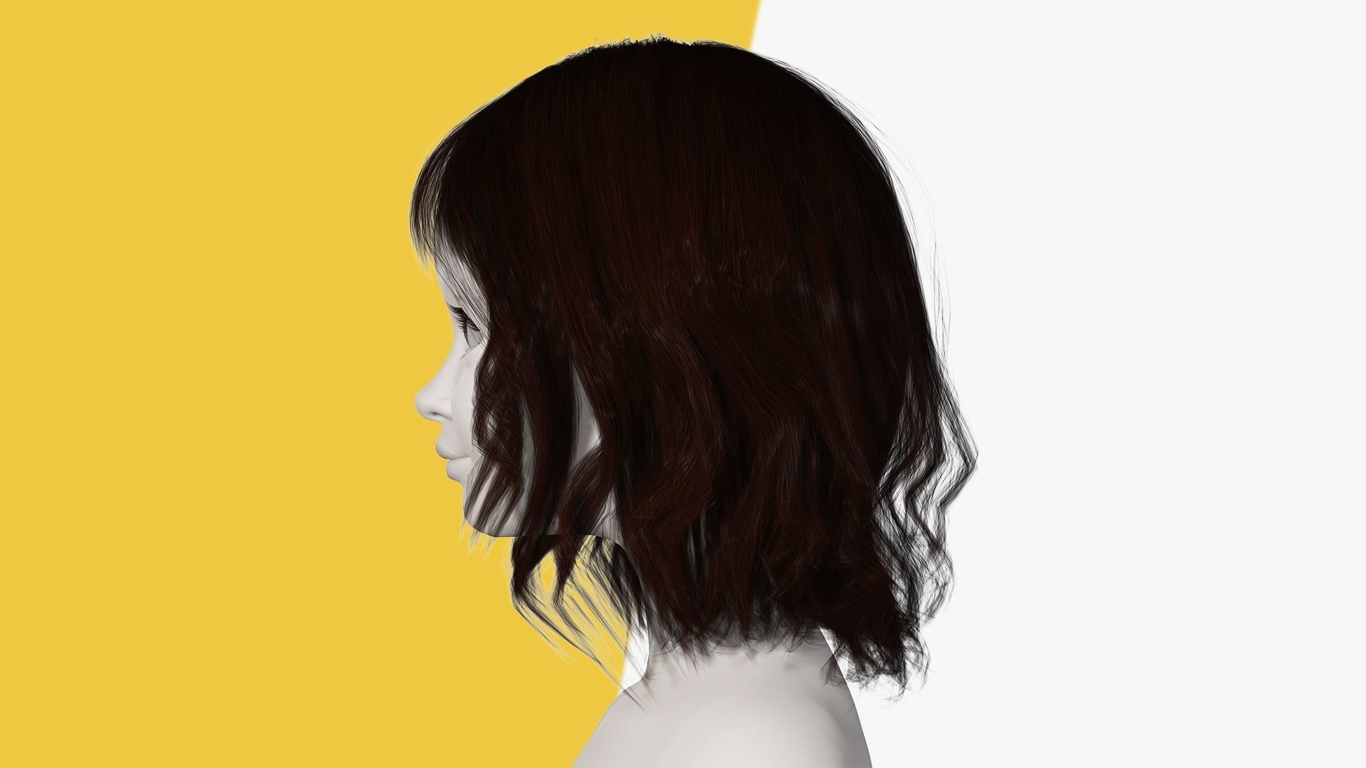 Cute Haircut Female Woman Girl Realistic cartoon hair Low-poly 3D model_6