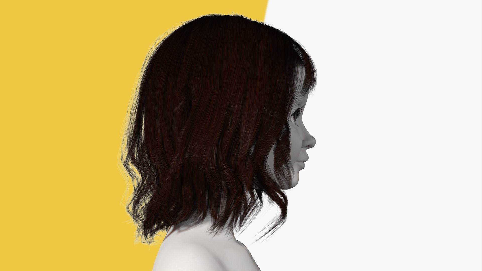 Cute Haircut Female Woman Girl Realistic cartoon hair Low-poly 3D model_8