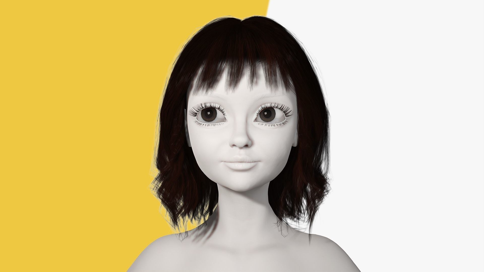 Cute Haircut Female Woman Girl Realistic cartoon hair Low-poly 3D model_4